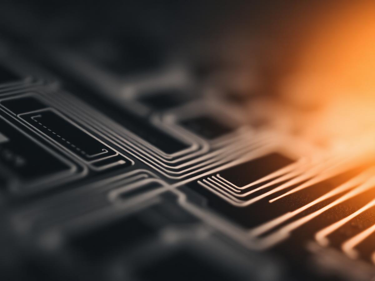 Detail of a circuit board with warm directional light